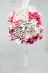 Crystal Rhinestone Pomander Kissing Ball Shabby Cottage Chic Pink Fuchsia
