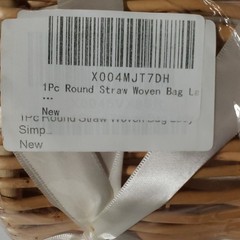 VIVICLUD Round Straw Woven Flower Basket Pearl Handle Ribbon Wedding Beige White