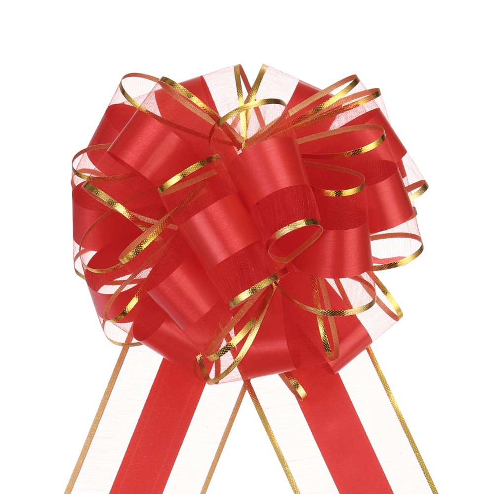 5pcs 8 Inch Large Big Pull Bows with Gold Edge, Organza Car Gift Wrapping , Red