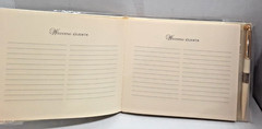 Vintage Hallmark Ivory Satin Wedding Guest Book Embossed Basket of Flowers w/Pen