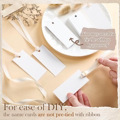50 Pcs Beige Wedding Place Cards with Satin Ribbon 1.57×3.54 Inch Gift Tags