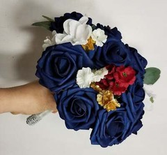 Burgundy Navy Blue Ivory Rose Bridal Wedding Bouquet Accessories