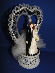 New Vintage Bride & groom black tux with black beaded trim Wedding Cake Top #295