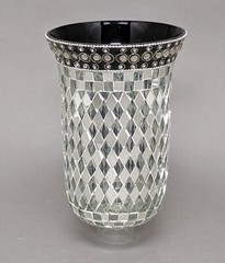 Candle Holder 5.5″D 11.5″Hi Set/2 Nickel Plated Mirror Mosaic Shade FREE SHIPING