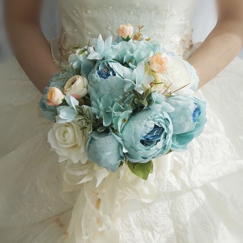 Simulation flower blue peony rose bridal bouquet wedding supplies Mori photo