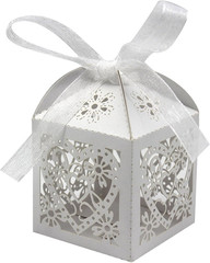 100 Pack Love Heart Laser Cut Wedding Favor Boxes with Ribbons for Candy Gifts