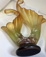 Double Amber/ Green Resin Centerpiece Table Vase Large 18”