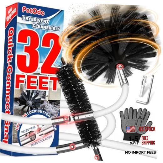 32 Feet Dryer Vent Cleaner Kit, Enhanced Flexible Quick Snap Brush with 32FEET