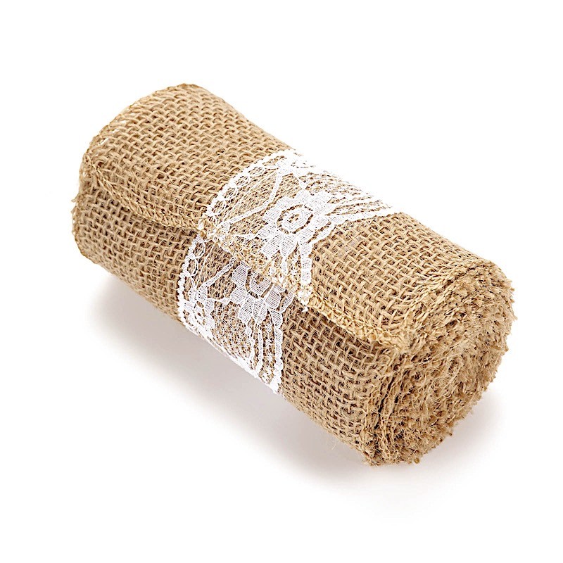 5″ x 108″ Natural Burlap Chair Sash with White Lace Party Events Decorations
