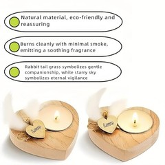 Handmade Heart-Shaped Wooden Candle Holder with White Feather， Natural Soy Wax