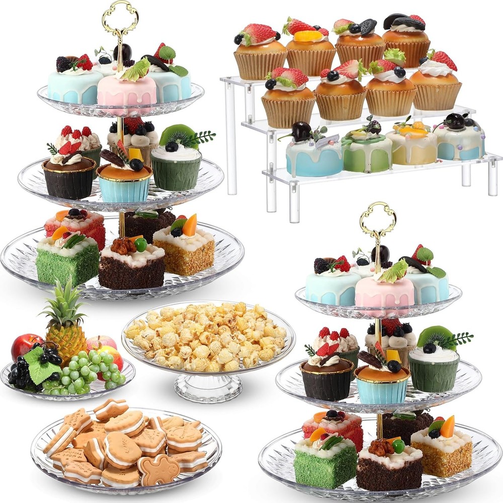 6 Pcs Acrylic Dessert Stands Set Include Display Risers Cupcake Tower and Clear