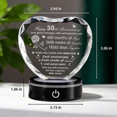 50th Golden Wedding Anniversary Keepsake, Romantic Crystal Heart Gifts for Pa…