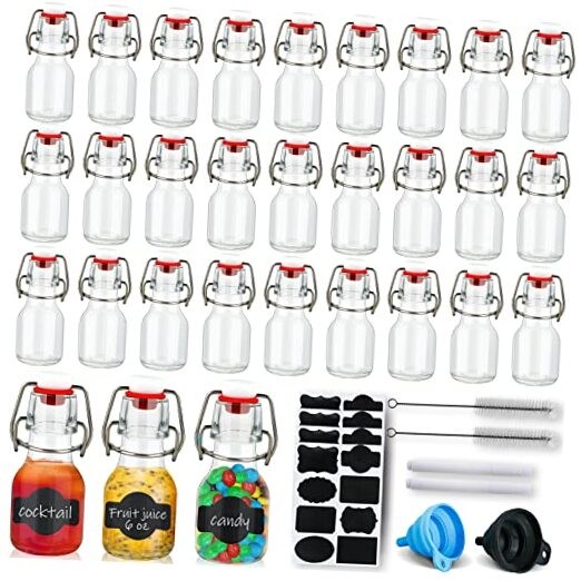 Swing Top Glass Bottles Set of 30, 2oz Small Airtight Bottles with Swing Top