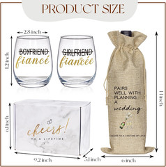 Engagement Gifts for Couples, Newly Engaged Wine Glass and Bag Set, Fiance Gifts