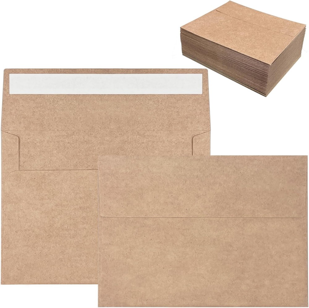 100 Pack 5×7 A7 (5.25 x 7.25 Inches) Envelopes (100 Pack), Kraft Brown