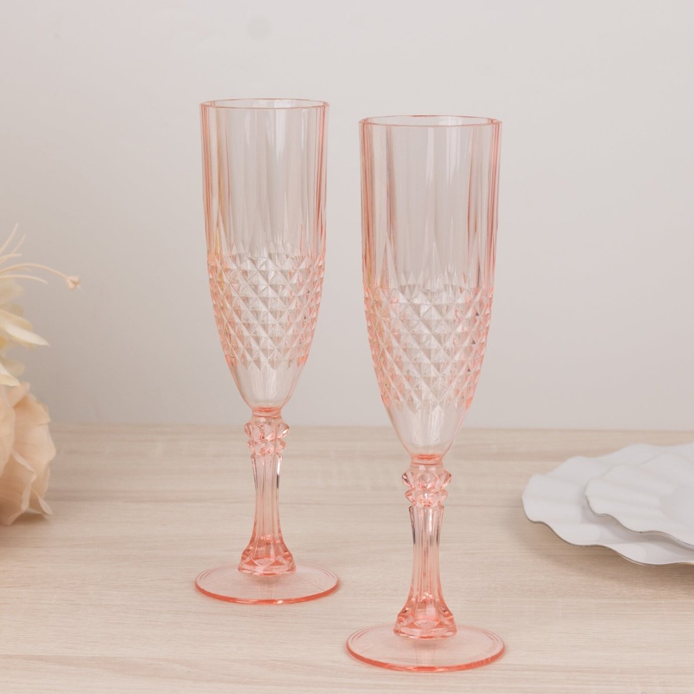 6 TRANSPARENT BLUSH 8 oz Crystal Plastic Champagne Flute GLASSES Party Events