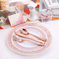 Wellife 175 Pieces Rose Gold Plastic Dinnerwarerose Gold Dinnerware Set Include