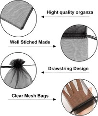 G2PLUS 25PCS Black Organza Bags 5×7 inches – Sheer Mesh Jewelry Pouches, Orga