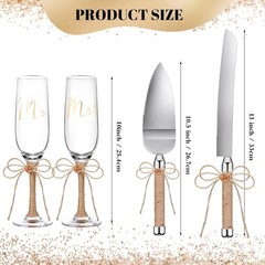 4 Pcs Wedding Cake Knife and Champagne Flutes Server Set For Bride