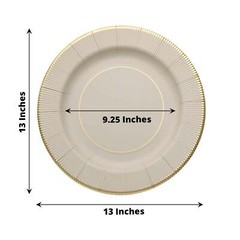 TAUPE 25 Round 13″ PAPER CHARGER PLATES Metallic Rim Party Events Tableware