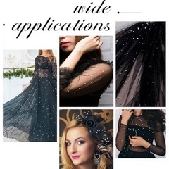 3 Yards Pearl Lace Fabric Wedding Table Decor Nylon Mesh Fabric for Black