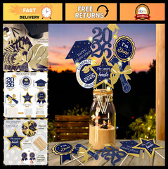 Graduation Party Centerpieces – 60pcs Glitter Navy Blue & Gold Table Decor with