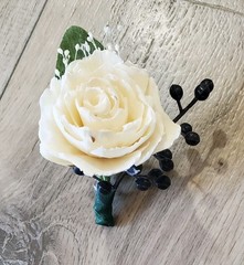 Dusty Blue Gray Bridal Bouquet Sola Wood Flower White Wedding Cascade Artificial