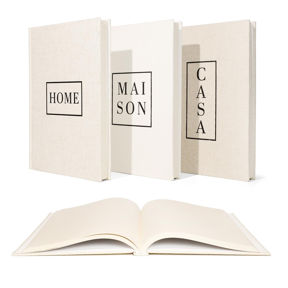 Linen Neutral Coffee Table Books Set of 3,Fashion Designer Hardcover Blank Bo…