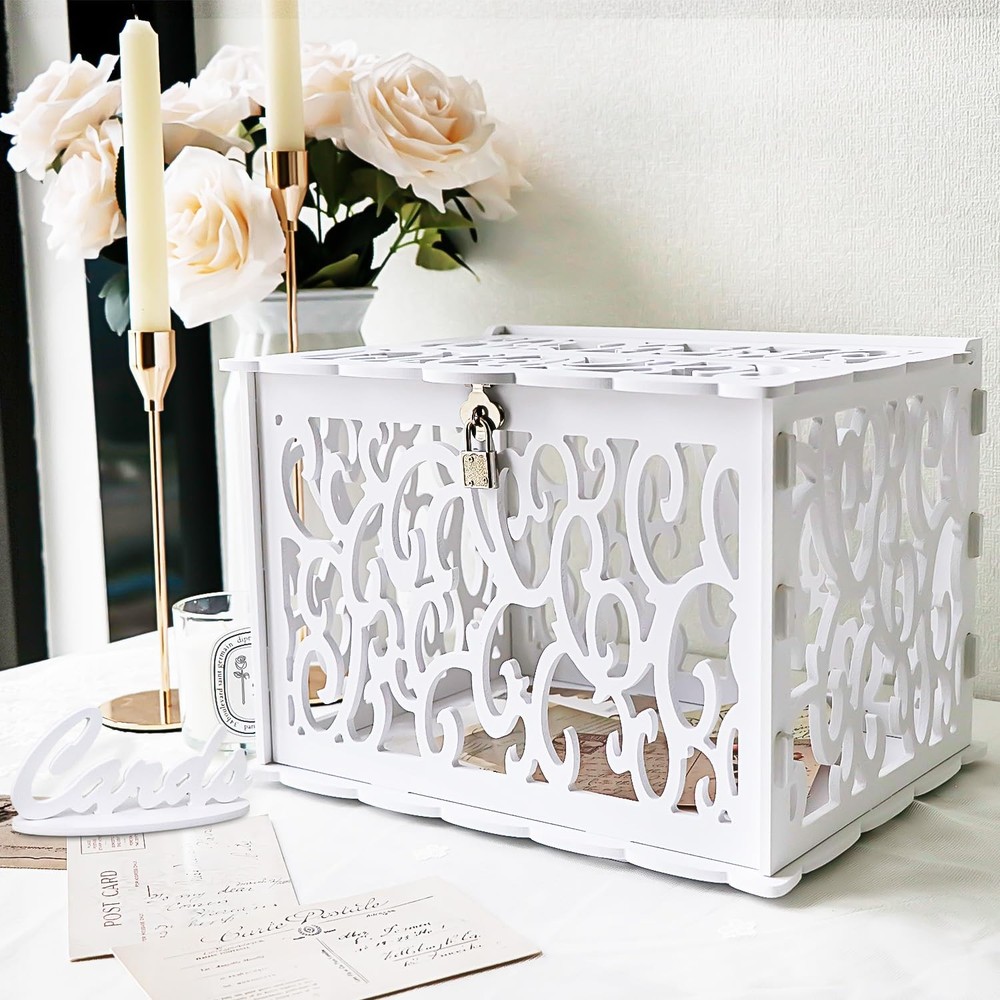DIY White Wedding Card Box with Lock PVC for Baby Shower Birthday Bridal