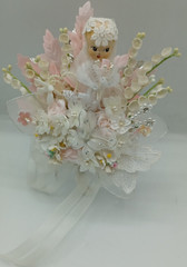 Vintage Handmade Wedding Corsage Composition Bride Lace Hearts Dove Millinery