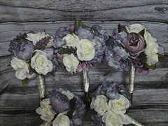 12 Piece Wedding Bouquet Set, Purple, Ivory, Rose, Peony, Vintage Style Bouquets