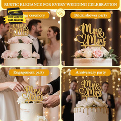 Rustic Wedding Cake Toppers Bride and Groom – Boho Mr and Mrs Cake Topper, Wood