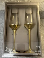 Studio His & Hers Gold Toasting Glasses Set Wedding Champagne Flutes NIB