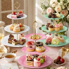 3 Pack 3 Tier Plastic Cupcake Stand, Dessert Plates Cake Fruit Candy Display