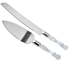 PREMIUS Stainless Steel Cake Server and Knife Set with Plastic Crystal Handle, 1