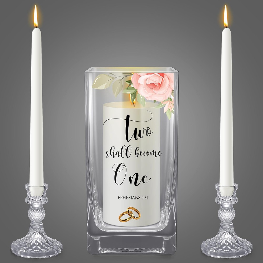 Unity Candles With Holder Wedding Ceremony Set 6 In Pillar 9.8 In Taper Flower