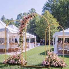 Toolterritary Set of 3 Metal Arch Backdrop Stand with 7.2ft+6.6ft+6ft White
