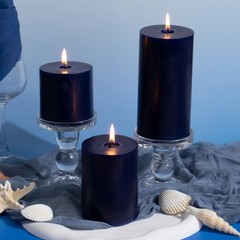 KONNI Navy Blue Pillar Candles Set of 3, 3″x 6″ Unscented 3 x 6in,