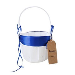 2pcs Wedding Set White Satin and Royal Blue Flower Girl Basket and Ring Pillow