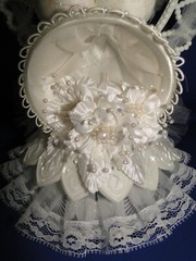 New Elegant Wedding Sparkling White Love Birds Cake topper / heart & bell #189