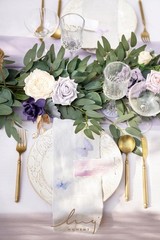 Ling’s Moment Eucalyptus Garland with Flowers, 6FT Wedding Table Decor, Purple