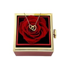 Valentine day Gift Preserved Rose In Rotating Jewelry Box Gifts with Gold Engrav