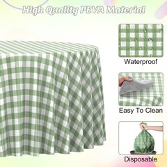 3 Pcs Sage Green Gingham Tablecloth Decorations, Disposable Round Green