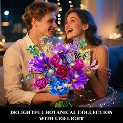 LED Light Flower Bouquet Building Set, 21 PCS Botanical Block Toy, Home Decor Gi