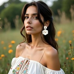 YUNXI Flower Drop Dangle Matte Multi Color Double Petal Stud Lightweight White