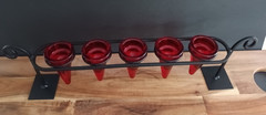 Red Glass Votive Candle Holder Set of 5 w Black Metal Stand Centerpiece