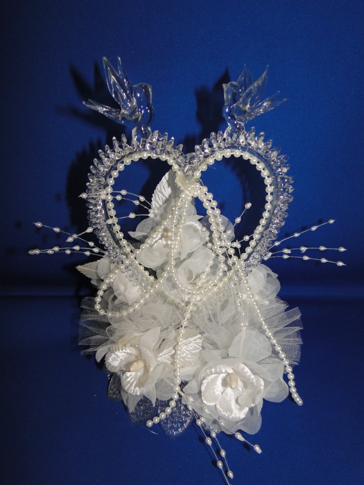 New Elegant Wedding Blown Glass Heart with Love Birds Cake top #20