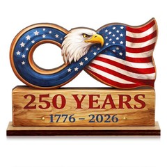 250th Anniversary Eagle Decor 8 Inch Patriotic 1776-2026 Wooden Blue and Red