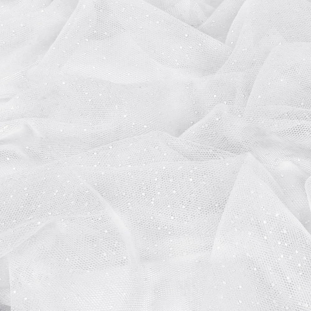 Glitter Tulle Fabric, 1 Yard X 60 Inch Wide Tulle Bolt White Tulle Netting with