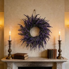 Outdoor Indoor Lavender Wreath Plastic Hanging Floral Decoration for Door 60cm